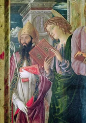 Retablo de San Zeno de Verona, detalle del panel izquierdo que muestra a San Juan Bautista y San Agustín, 1456-60